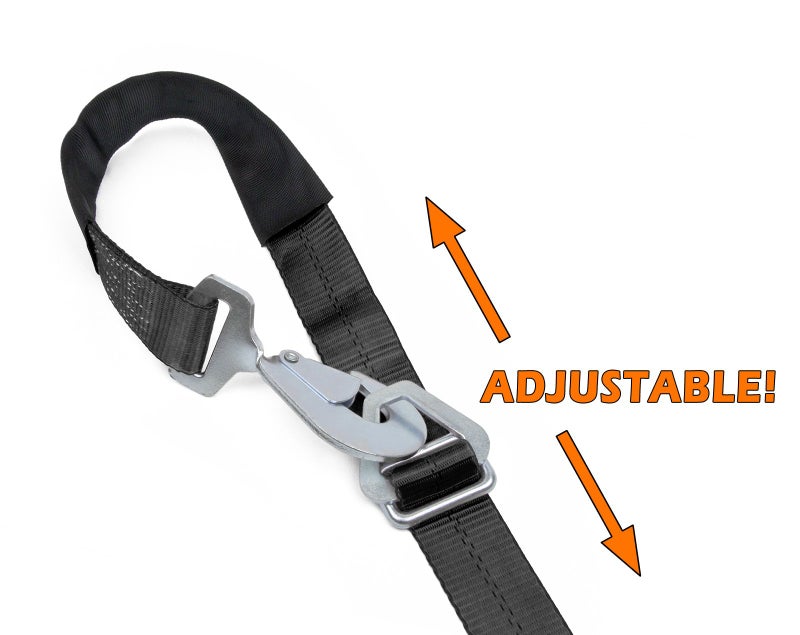 PowerTye 2in x 8ft Auto/Axle Ratchet Tie-Downs with Integrated Axle Loop, Industrial-Grade Locking Ratchet, and Secure Twist Hooks - 2,500 lb. WLL / 7,500 lb. Breaking Strength - Black (Pair) - Image 2